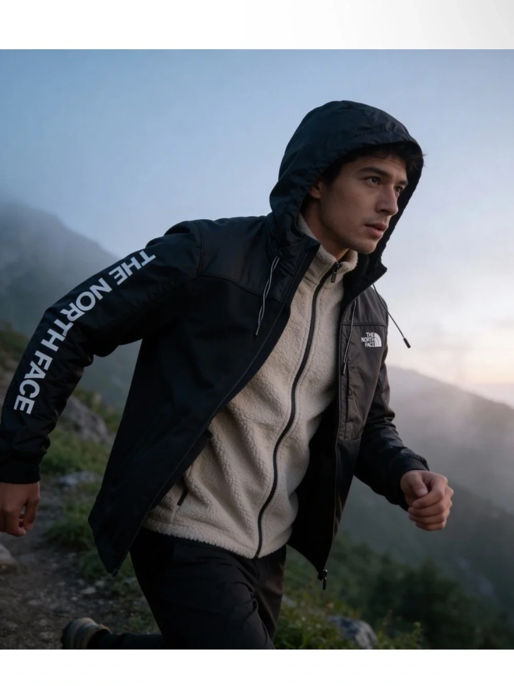 The North Face Men's Black Hooded Lightweight Jacket with Sleeve Logo